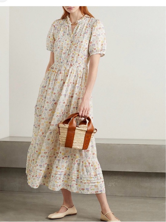 Doen Dresses & Skirts - Doen Cream Floral Maxi Dress with Puff Sleeves